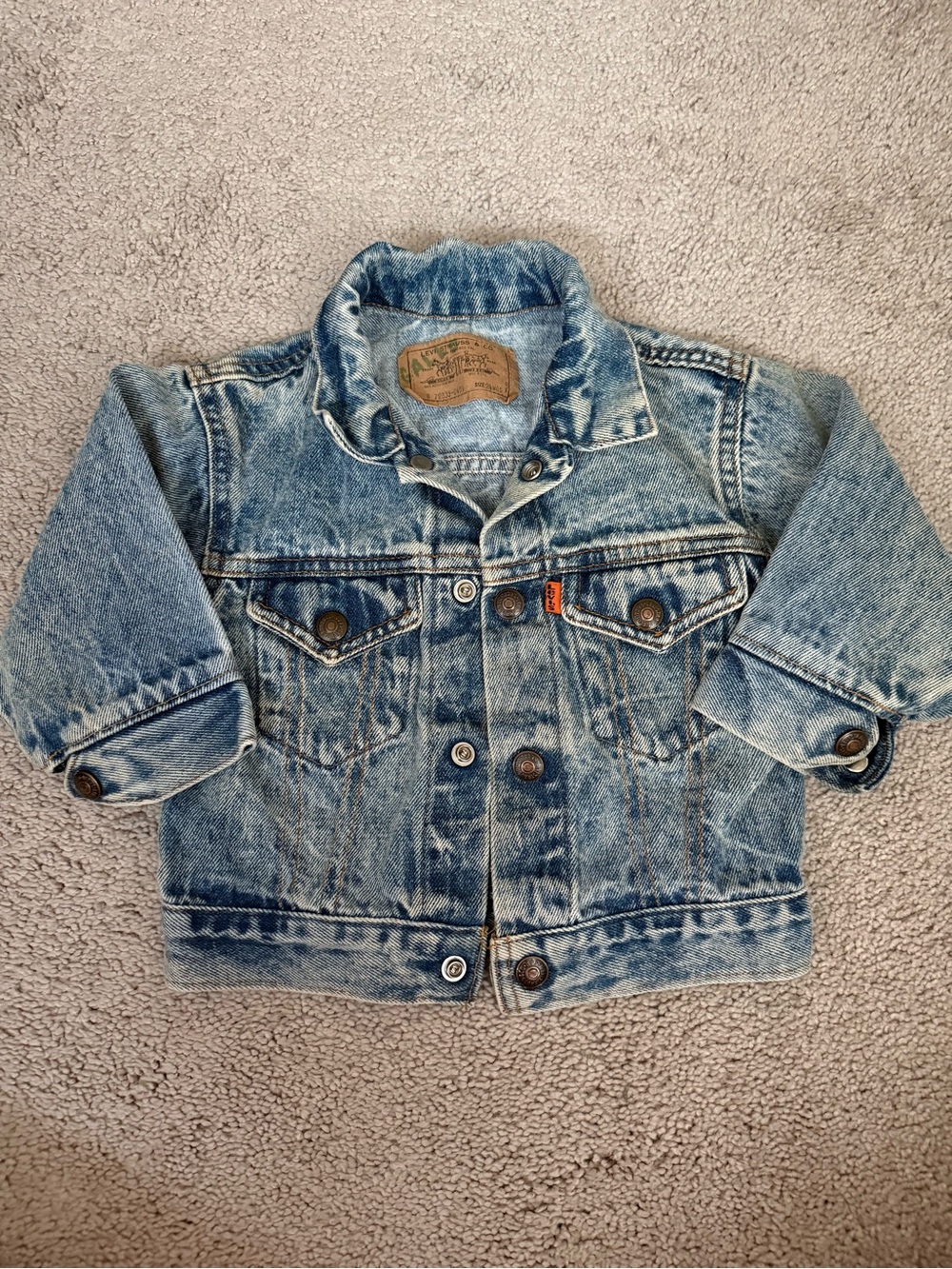 1980s Vintage Kids Orange Tab "Little Levi's" Trucker Denim Jacket 24 months